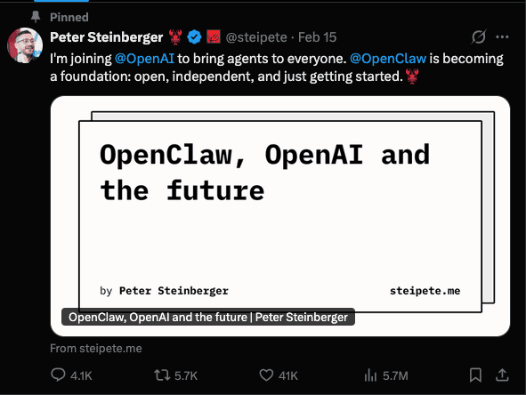 PeterSteinberger joining OpenAi Announcement