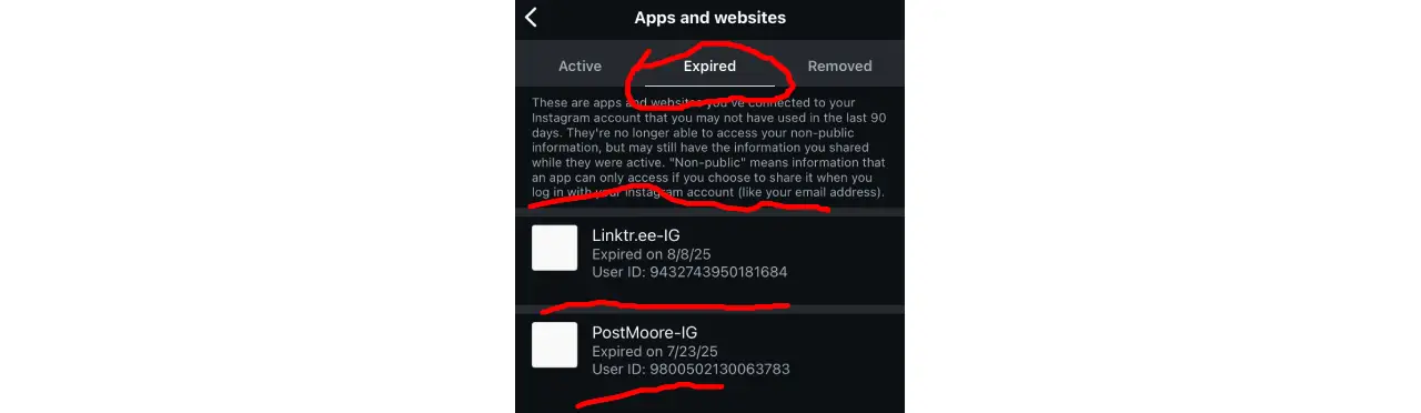 Instagram Expired Permission Tab